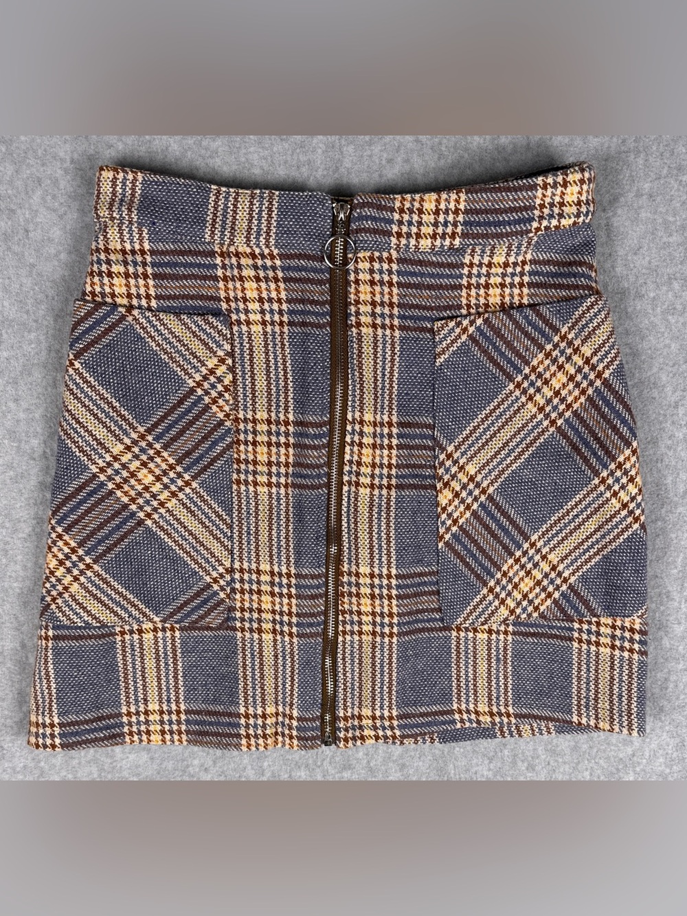 Fashion on Earth Plaid Mini Skirt M Wool Blend O Ring Zip Pockets Y2K